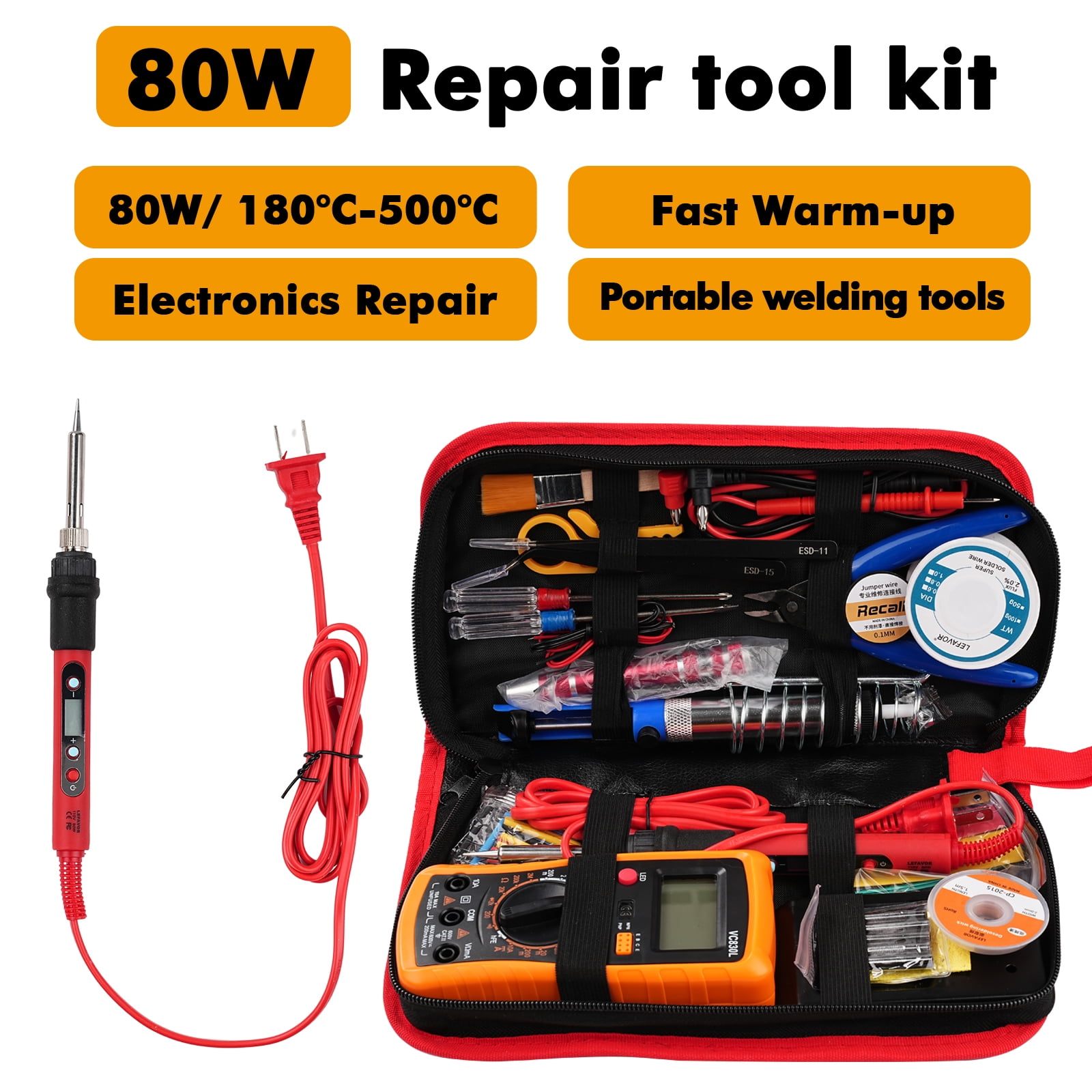 Victool 80W Soldering Iron Set w/Multimeter Adjustable Temperature Solder Iron Circuit Repair Tool US