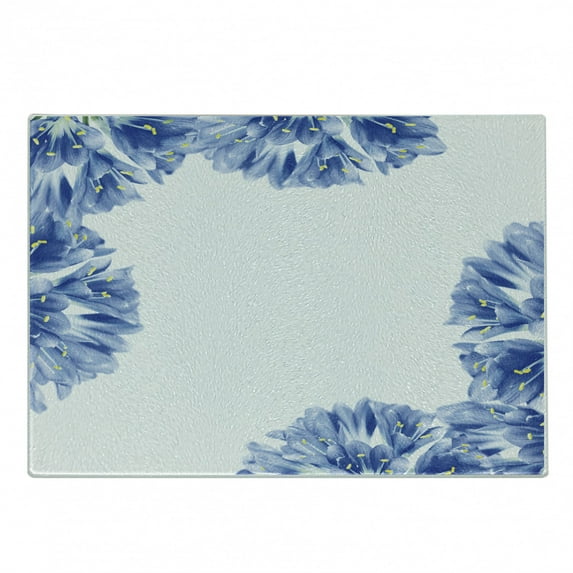 Floral Cutting Board, Fresh Delicate Crocus Petals Border Springtime Gardening Plants, Decorative Tempered Glass Cutting and Serving Board, Small Size, Violet Blue Pale Green, by Ambesonne