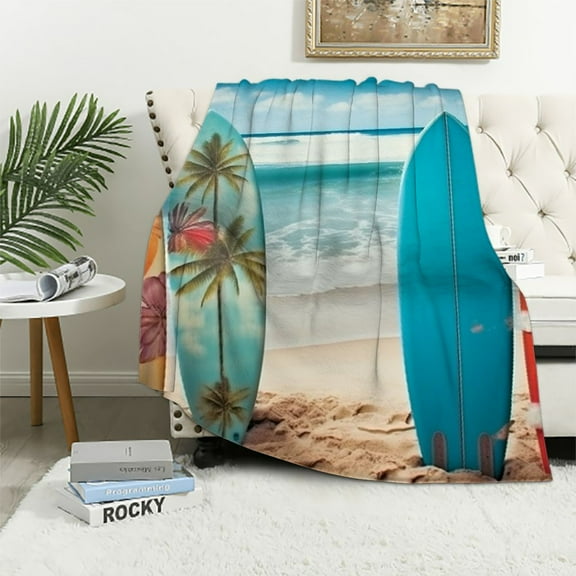 BCIIG Surfboards Beach Ocean Warm Lightweight Blanket Soft Fleece Throw Blanket Living Rooms Sofa Decor Cow Gifts All Seasons - Multiple Sizes Available 40x50in