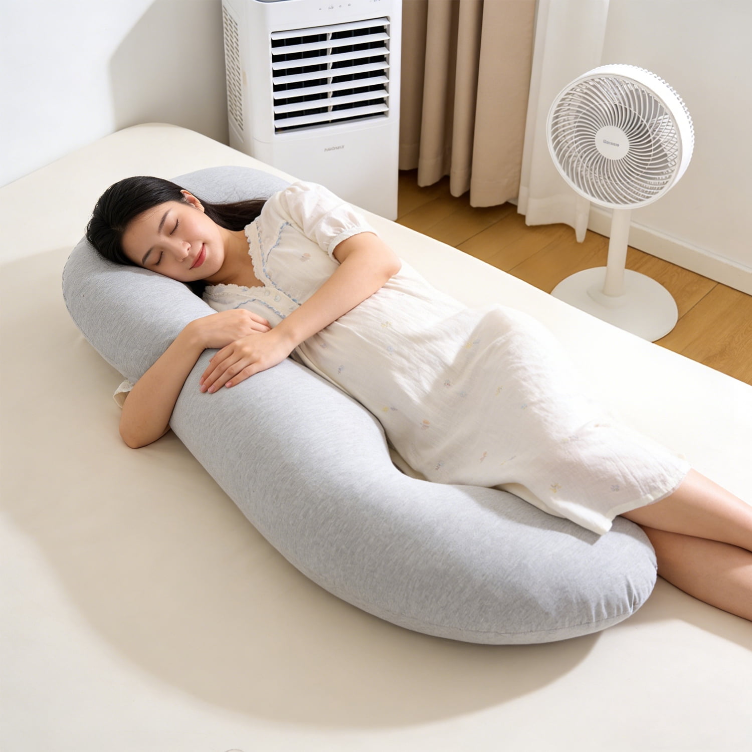 J-Shaped Pregnancy Pillow for Sleeping with Cooling Cover – Maternity Body Pillow for Pregnant Women, Side Sleeper Support for Belly, Hip & Leg, Deep Grey