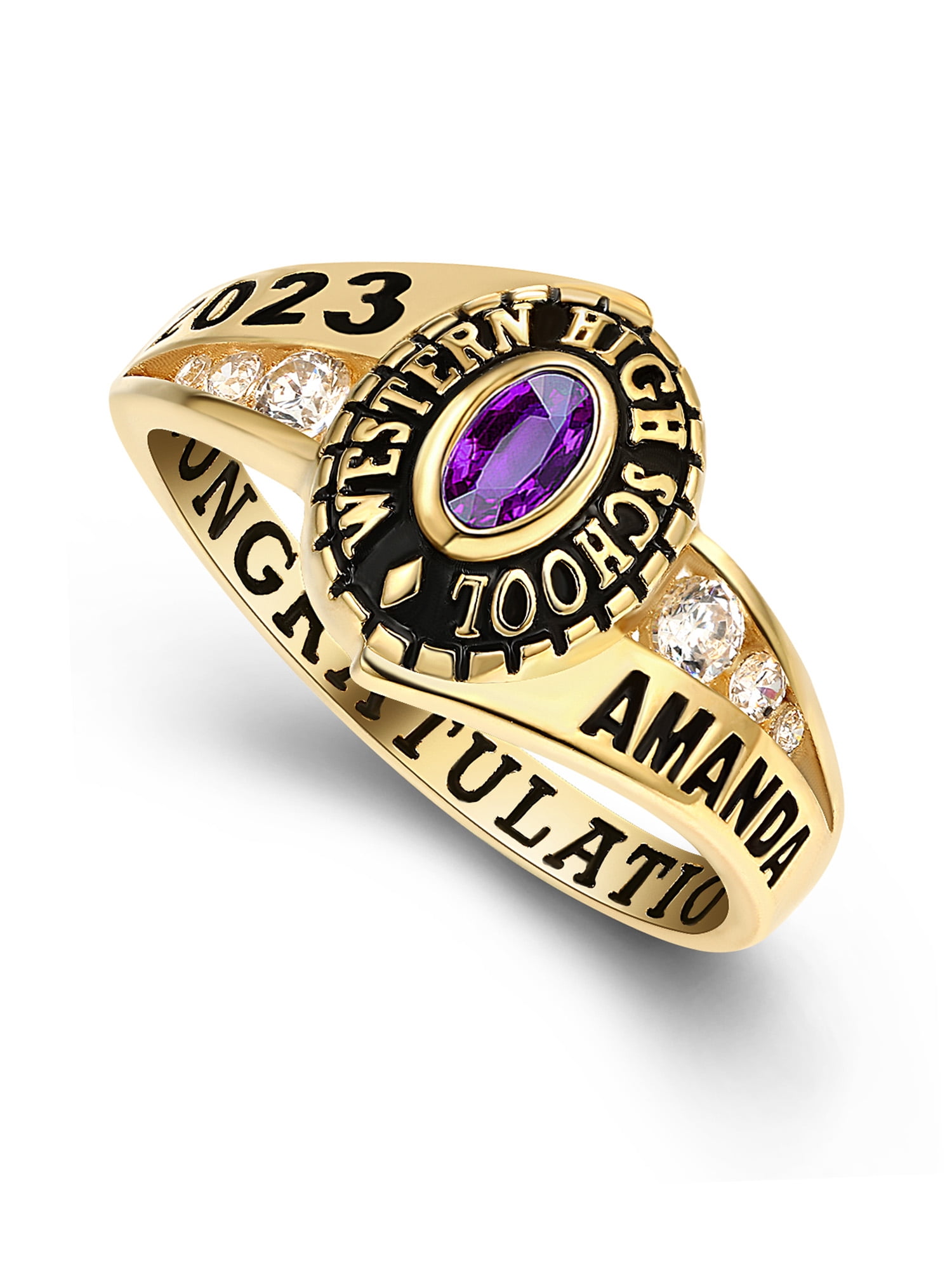 Mementos PJM Custom Women's Class Rings 10kt Yellow Gold for High School or College Graduation