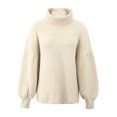 thumbnail image 2 of Gibobby Suéter mujer, Suéter de cuello alto para mujer, de punto trenzado, de color sólido, de punto, para mujer(Blanco,XG), 2 of 5