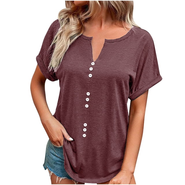 Birdeem Womens Summer Solid Color V-Neck Button Top Short Sleeve Lapel Shirt