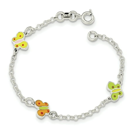 Enamel Silver Vintage Bracelets - 925 Sterling Silver Childrens Enameled Butterfly Bracelet 6 Inch Gifts For Women For Her