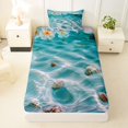 thumbnail image 3 of jejeloiu Underwater Shells Twin Sheets,Pebble Beach Bedding For Boys,Teal White,3pcs,1 Fitted Sheet and 1 Pillowcase, 3 of 6