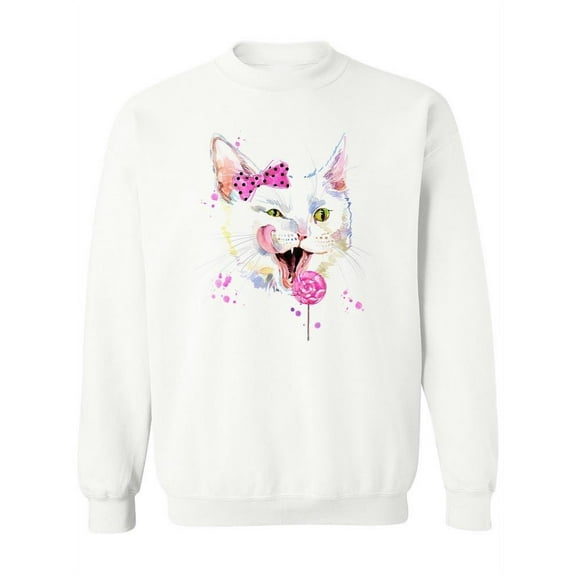 Cute Cat With Lollipop. Sweatshirt Women -Image by Shutterstock, Female Small