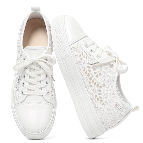 CHICVOMEY Sneakers for Women Fashion Thick Soled Lace Up Breathable Tennis Shoes Lightweight Comfortable for Summer Walking Work Beach Casual