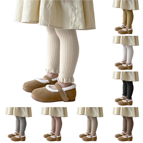 Big Girls Pants Solid Color Ribbed Ankle Leggings Autumn Thin Stretch Pants Size 6-8T ,Beige