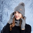thumbnail image 2 of 3 Pcs Winter Satin Silk Lined Beanie Hat Long Knit Scarf Touchscreen Wool Gloves Set for Women Men, 2 of 9
