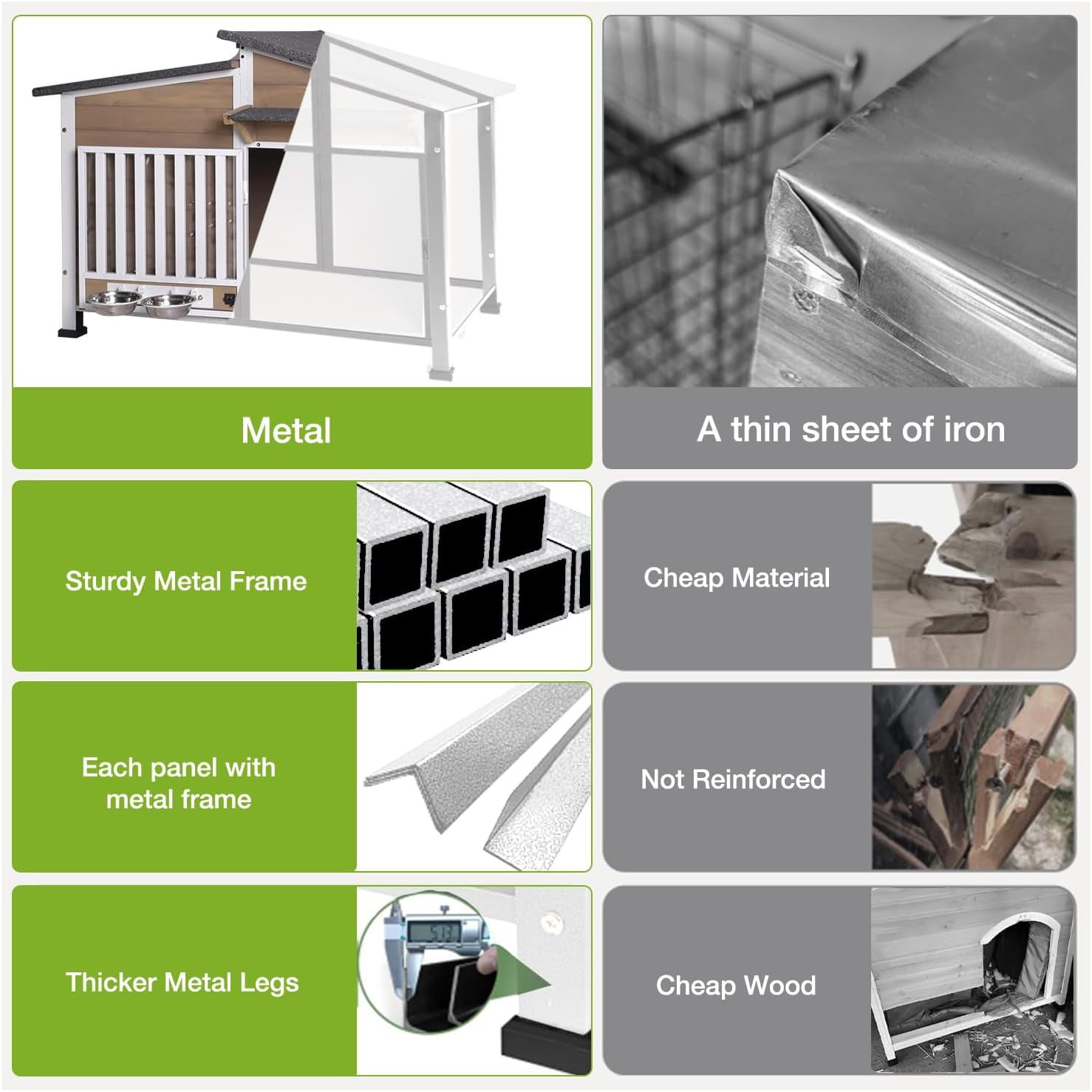 Aivituvin Dog House Outdoor with Bowls Weatherproof Dog Kennel with Anti-Chewing Iron Frame Dog Shelter for Small Medium Dogs(Light Brown)
