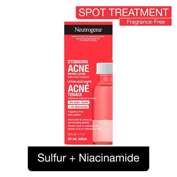 Neutrogena Stubborn Acne Drying Lotion, Niacinamide Sulfur, Pimple Overnight Spot Treatment, Fragrance-Free