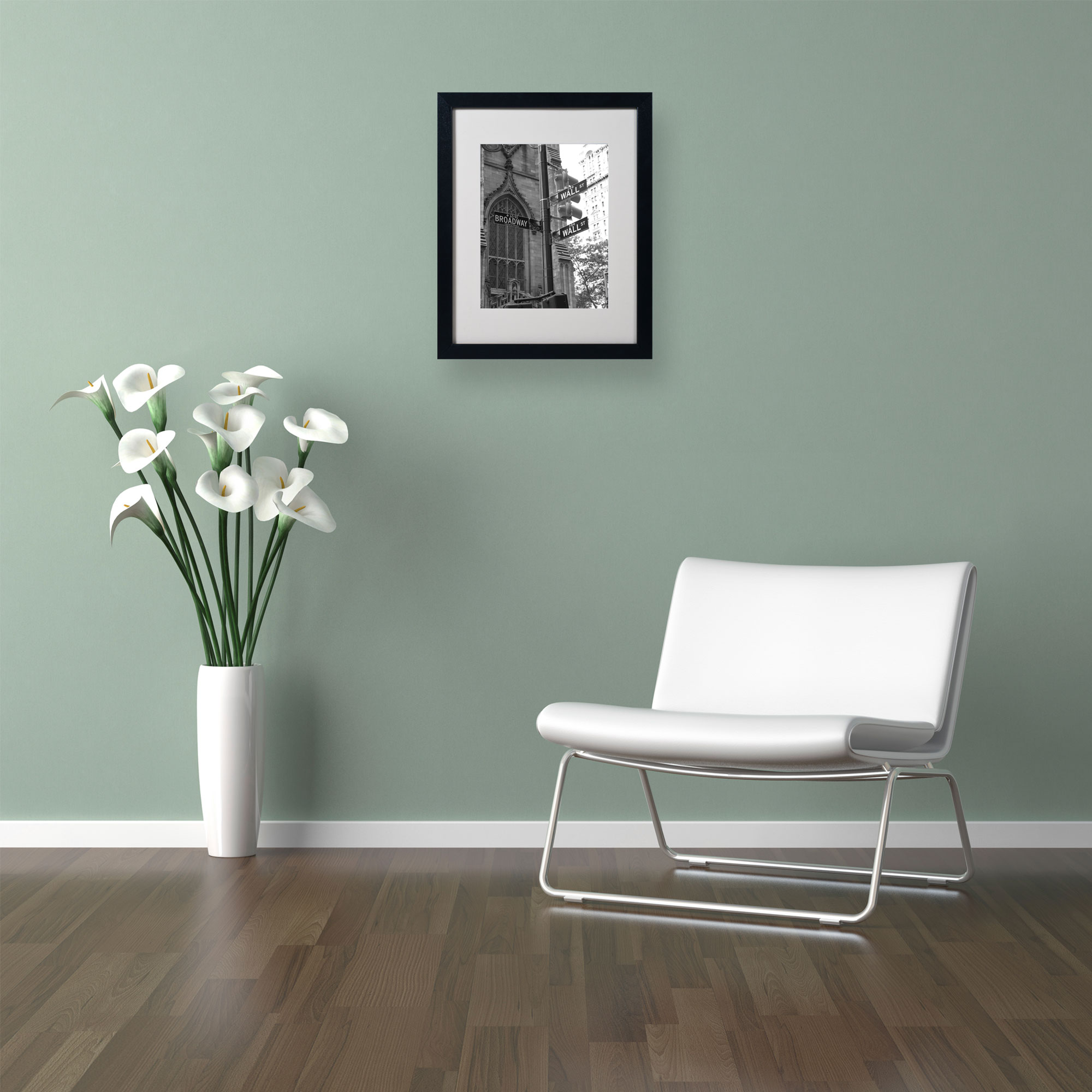 Matted art under acrylic in a black frame
