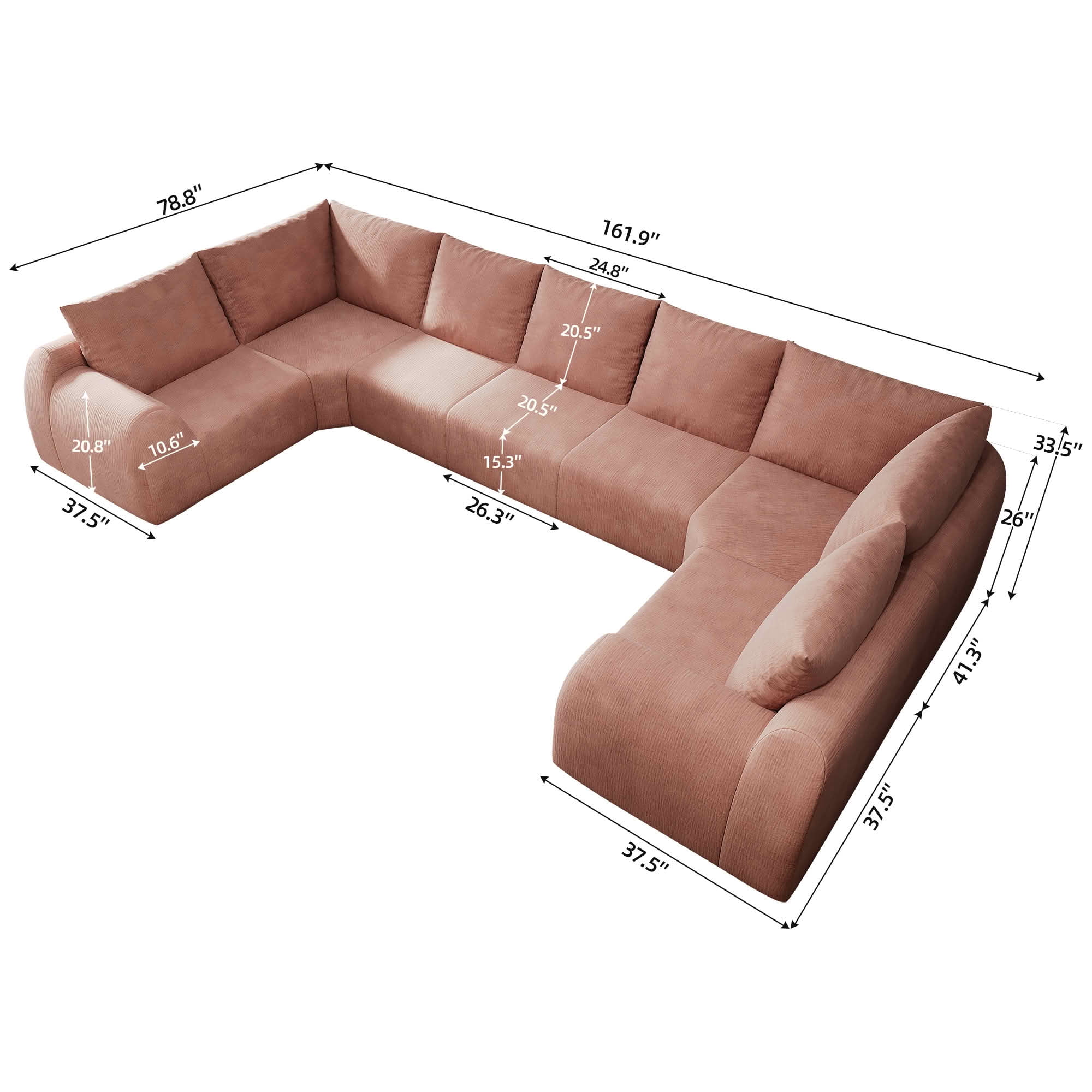 MAYEERTY 161.9" 7 Seats U Shaped Modular Cloud Sectional Sofa, Vacuum Compressed Chenille Couch, No Assembly Required Oversized Fabric Sofa