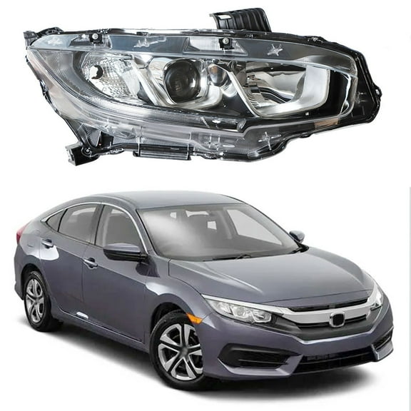 Labwork Headlight Assembly Black Halogen Headlamp Housing HO2503173 Fit for 2016 2017 2018 Honda Civic, Front Right (Passenger Side)