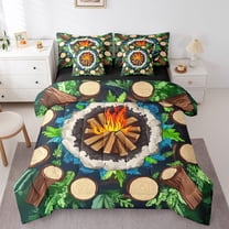 Erosebridal Nature Adventure Bed in a Bag Twin size, Rustic Camper Bed Set, Wood Plant Decor, Reversible 7pcs