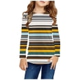 thumbnail image 2 of Lmnyox Girls Striped Long Sleeve Shirts Kid's Casual Crew Neck Blouses Fall Fashion Tunic Tops 3-14 Years, 2 of 5