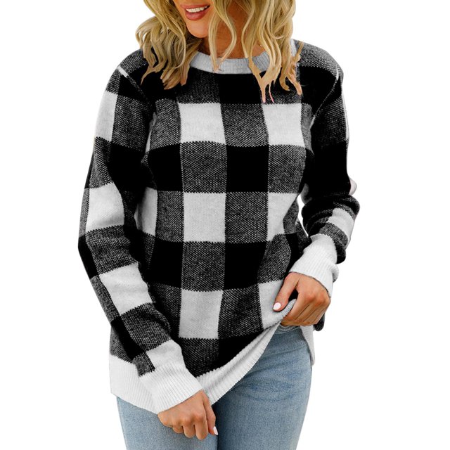 Gibobby Suéter para mujer, Sudaderas Camisa de Cuello Redondo Sólido de Manga Larga para Mujeres(Negro,G)