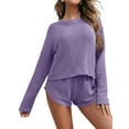 thumbnail image 2 of Womens Waffle Knit Pajama Sets Long Sleeve Top and Shorts Lounge Set Loungewear Sweatsuit with Pockets XL, 2 of 9