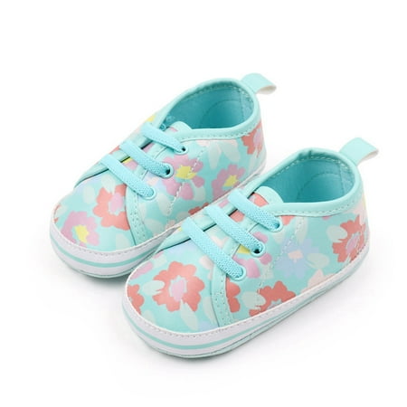 Loliuicca Toddler Girl Casual Walking Shoes Floral Print Baby Flats Crib Shoes