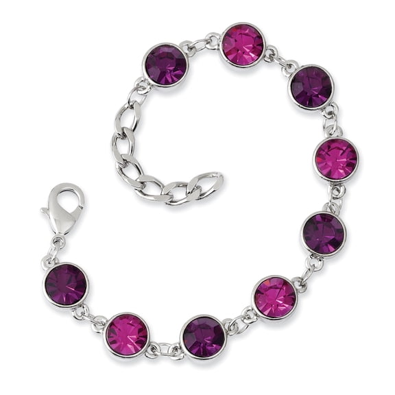 Silver-tone Purple Crystals 7in w/ext Bracelet