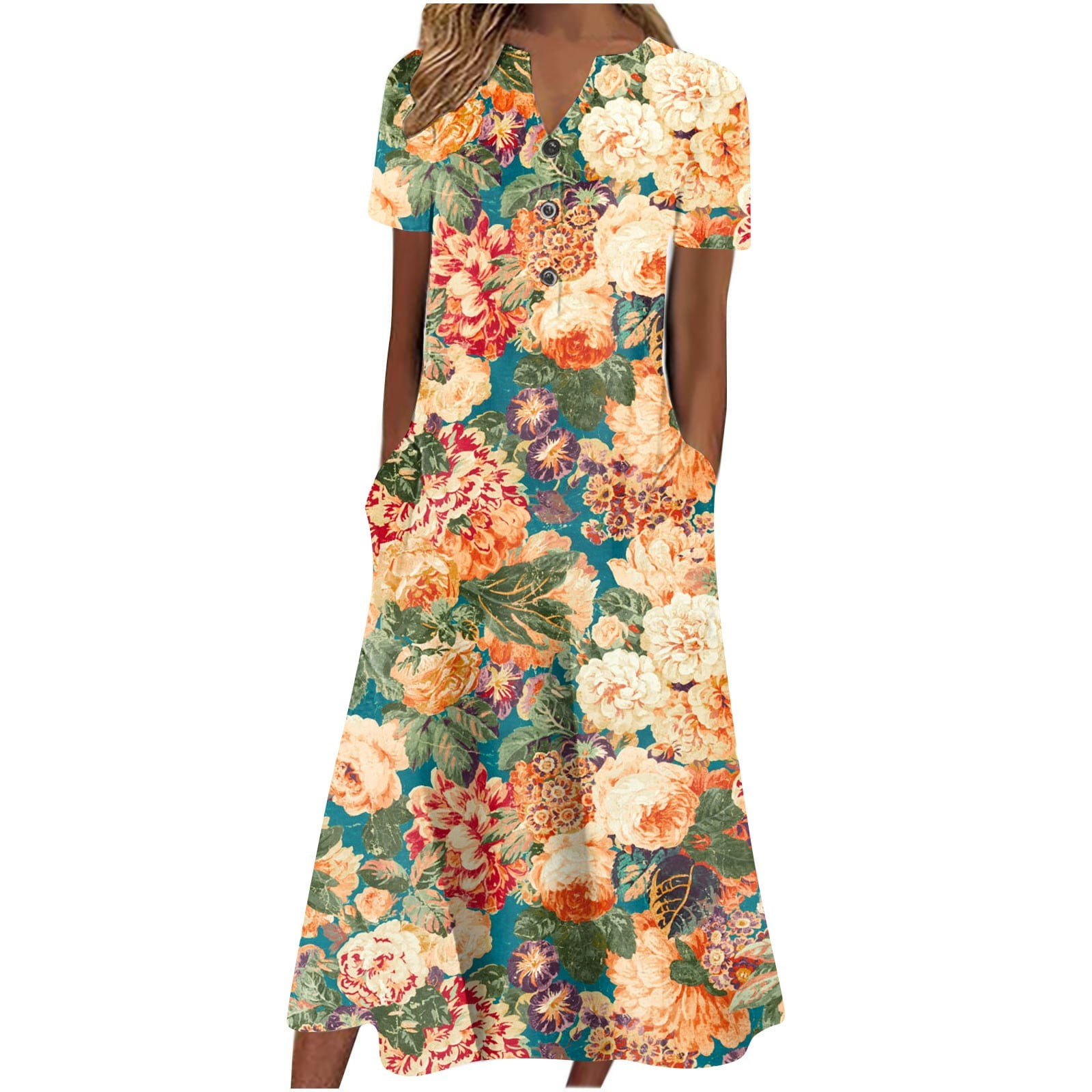 Summer Dresses For Women 2023 Casual V Neck Floral Print Short Sleeve ...