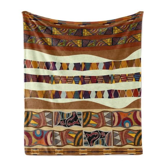 Tribal Soft Flannel Fleece Throw Blanket, Traditional Folk Cultural Featured Trippy Boho Abstract Design, Cozy Plush for Indoor and Outdoor Use, 50" x 70", Multicolor, by Ambesonne