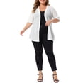 thumbnail image 2 of Agnes Orinda Women's Plus Size Cardigan Lace Hollow Out Short Sleeve Lightweight Open Front Casual Cover Up Crochet Sheer Cardigans 1X White, 2 of 6