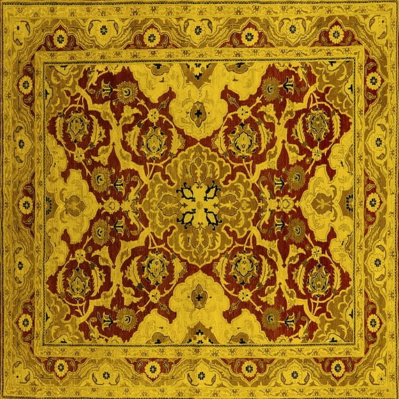 Ahgly Company Machine Washable Indoor Square Oriental Yellow Industrial Area Rugs, 6' Square