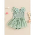 thumbnail image 4 of vera natura Baby Girl Summer Romper Dress Casual Mesh Patchwork Ruffles Ribbed Jumpsuit, 4 of 8