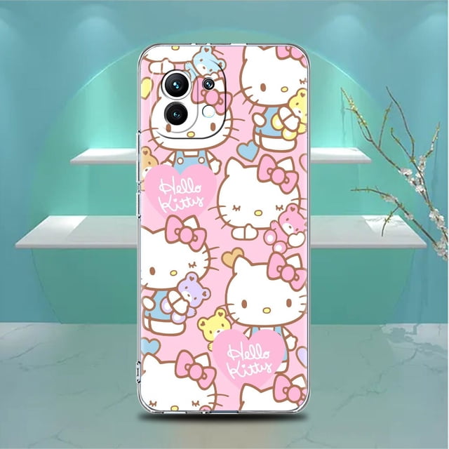 Funda transparente de Hello Kitty Cat para Xiaomi Mi Poco X3, NFC, M3 Pro, F3, F1, 11 Lite, 12, Note 10, 11T, 9T Fivean LED