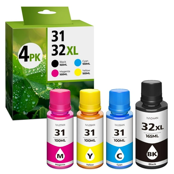31 Ink 32XL Black Ink Bottle Set, Smart tank 5101 7602 6001 5000 ink refill Compatible with HP 31 32XL Ink Bottle Set for Smart Tank 651 5101 5000 7602 5103 6001 7301 70