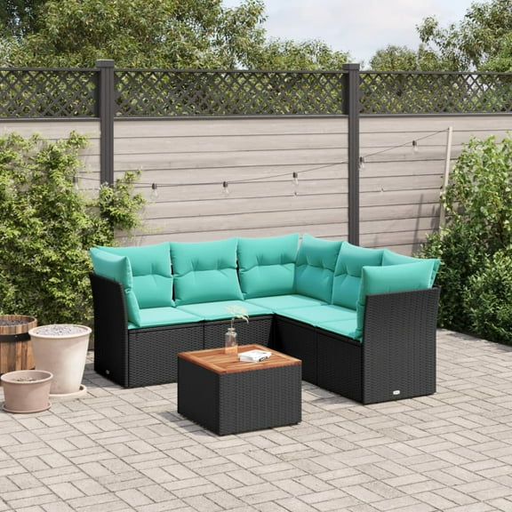 vidaXL 6 Piece Patio Sofa Set with Cushions Black Poly Rattan