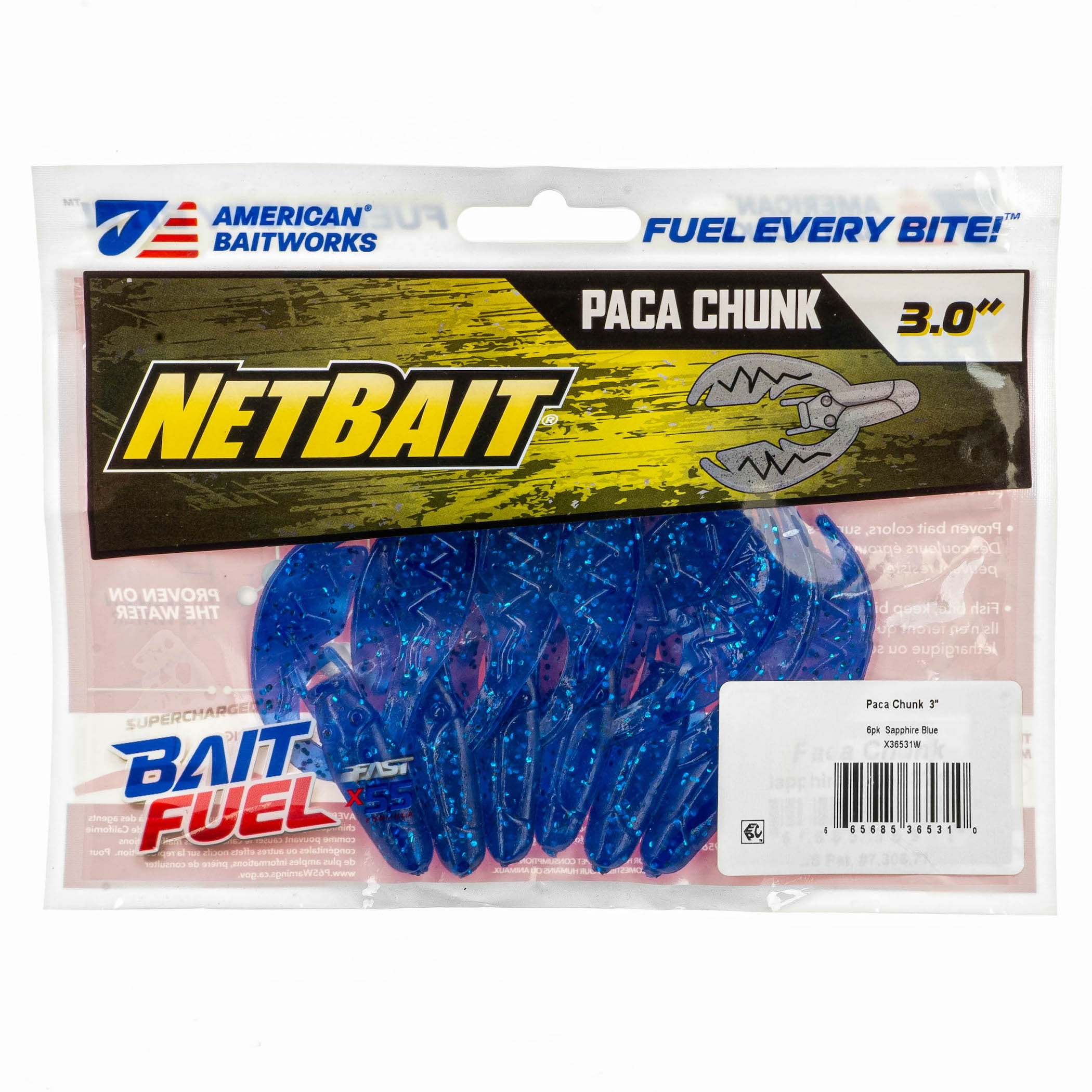 (2 pack) NetBait Paca Chunk, Sapphire Blue, Crawfish Fishing Soft Baits, 6 pieces