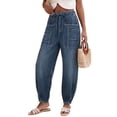 thumbnail image 2 of Miqool Women's Baggy Jogger Jeans Low Rise Drawstring Elastic Denim Pants Loose Casual Workwear Pants with Pockets, 2 of 9