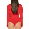 thumbnail image 2 of XFLWAM Women's Ribbed Knit Turtle Neck Lettuce Trim Thumb Hole Long Sleeve Bodysuit Leotard Top Red L, 2 of 6