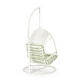 Noble House Malia Wicker Hanging Chair with Stand in White and Green