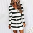 thumbnail image 2 of FRSASU Dresses for Women Summer Long Sleeve V-Neck Stripe Elastic Waist Lace Loose Dress, 2 of 7