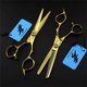 thumbnail image 2 of Juego de tijeras profesionales para cortar el cabello, 6 pulgadas, acero dorado 440C, tijeras de barbero con cuchillas afiladas de precisión., 2 of 5