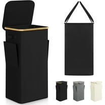 TWINNIS Laundry Hamper with Lid, 100L Large Tall Clothes Basket Bin with Handles, Collapsible Laundry Hamper for Bedroom, Bathroom, Dorm, Laundry Room ,Black