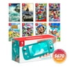 Nintendo Switch Lite Turquoise Console Bundle with 8 Games: Zelda, Mario Kart 8, Super Mario Odyssey, Animal Crossing, Splatoon 2, Donkey Kong, and Rabbids Kingdom Battle!