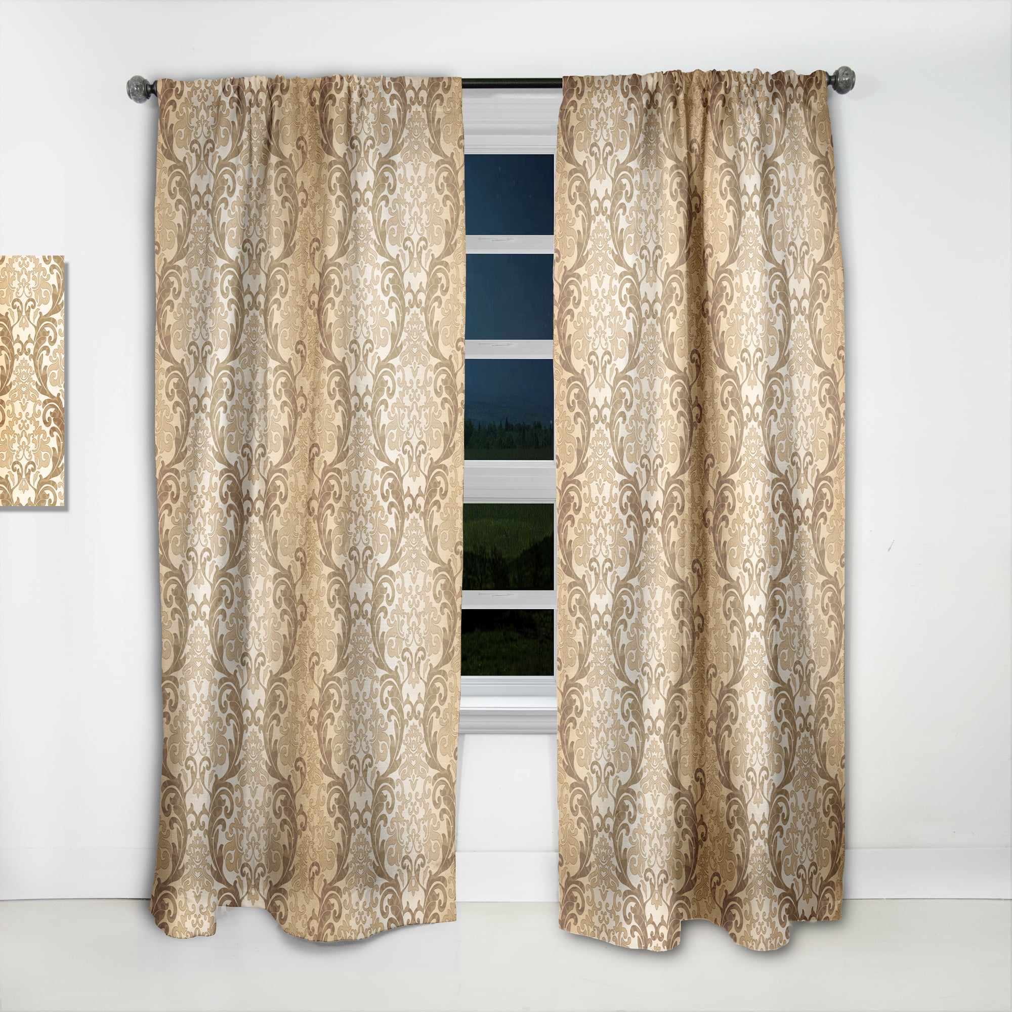 Designart 'Brown Damask Pattern' Mid-Century Modern Curtain Panel