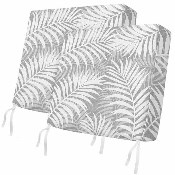Outdoor Patio Cushion Covers 2 Pack Summer Palm Leaves Chair Pads Slipcovers with Ties & Zipper Waterproof Seat Cover Grey Tropical Leaf Plant Seat Cushion Covers for Outdoor Couch Sofa 24x24 Inch