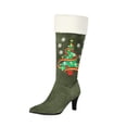 thumbnail image 3 of FRSASU Women's Pointed Toe Stiletto Mid Calf Boots, Christmas Tree & Snowflake Embroidery with Furry Top Cuff Green, 3 of 9