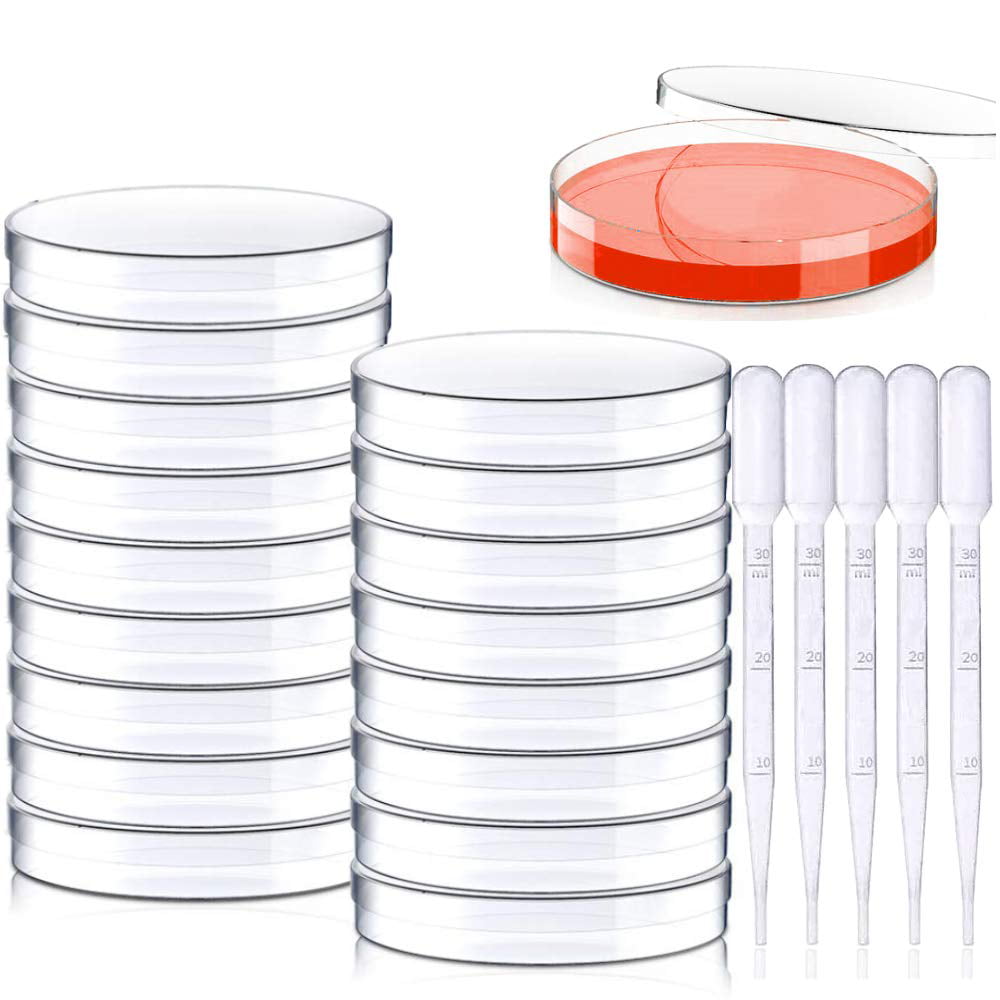 20 Pack Sterile Plastic Petri Dishes with Lid 100mm Dia x 15mm Deep 