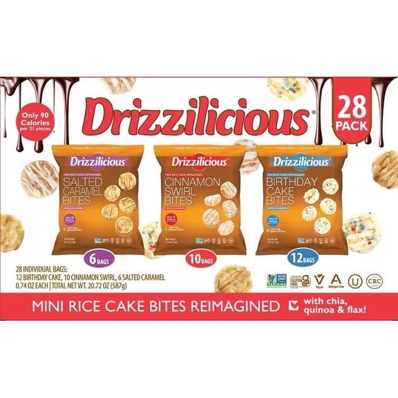 Drizzilicious 3 Flavor 0.74oz 28pk Box (Salted Caramel, Cinnamon Swirl, Birthday Cake)