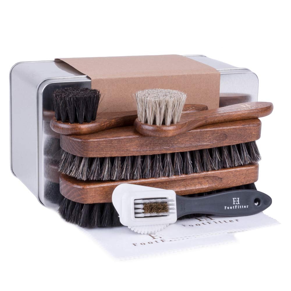 2 x Premium 100% Horsehair Shoe Care Kit with Brushes and Buff Cloth