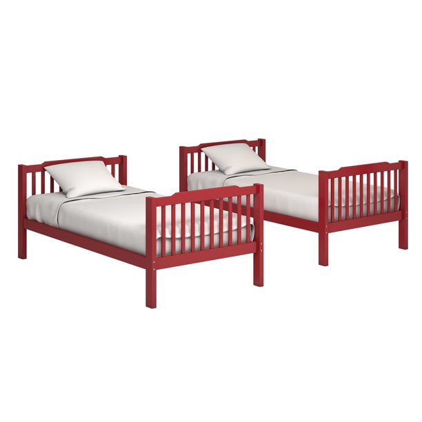 Chelsea Lane Elise Convertible Twin over Twin Wood Bunk Bed, Red