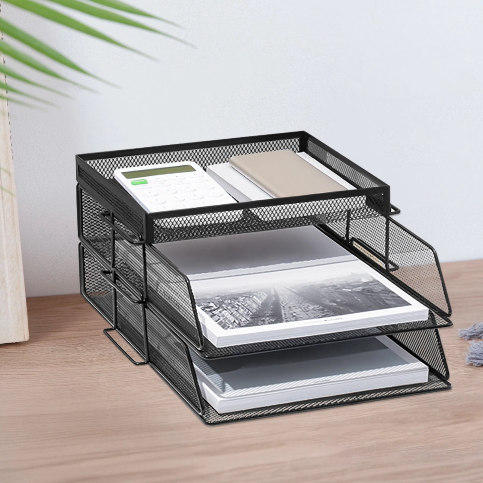 3-layer paper organizer, letter tray, mesh file organizer, paper sorting machine for home office supplies, desktop organizer