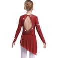 thumbnail image 3 of YiZYiF Girls Shiny Figure Skating Dress Mesh Long Sleeve Irregular Hem Ballet Lyrical Dance Costume Burgundy 16, 3 of 6