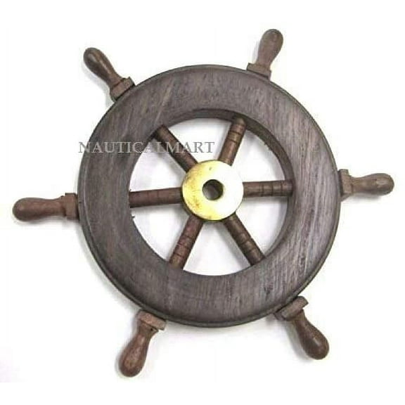 NauticalMart Ship Wheel 6" Wood and Brass Nautical Decor